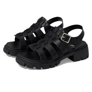 Mia Chunky Sandals Womens 7.5 Black Leather Pump Heel Strappy Open Toe Outerwear